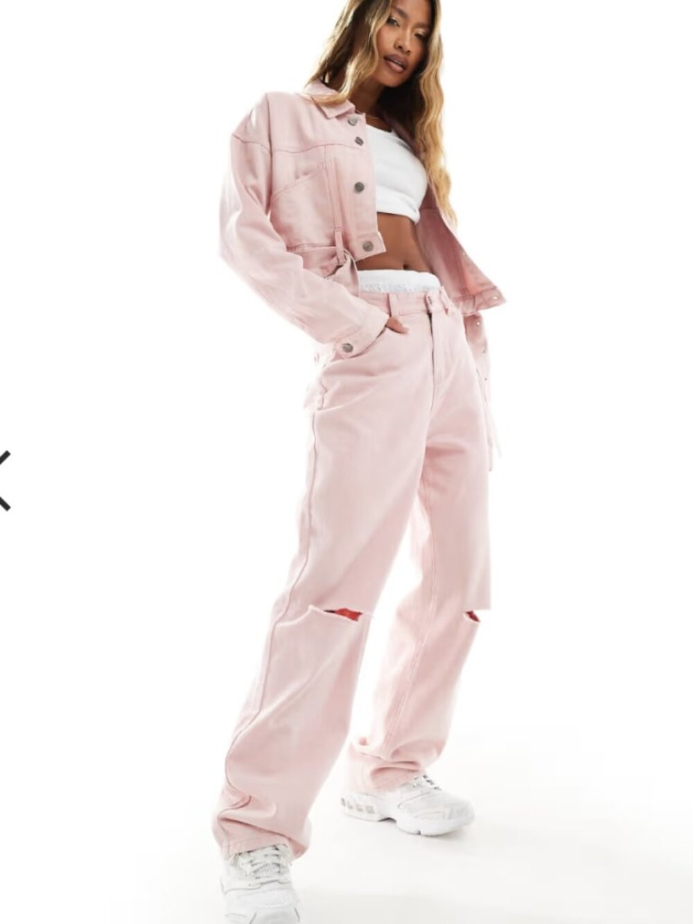 Liquor N Poker mid rise baggy fit jeans in pink acid with knee rips